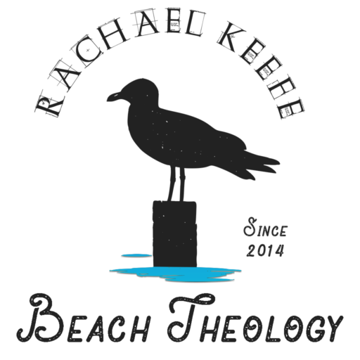 image description: 2021 version of the Beach Theology logo, nautical theme, seagull profile with text that reads Rachael Keefe, Beach Theology, and since 2014